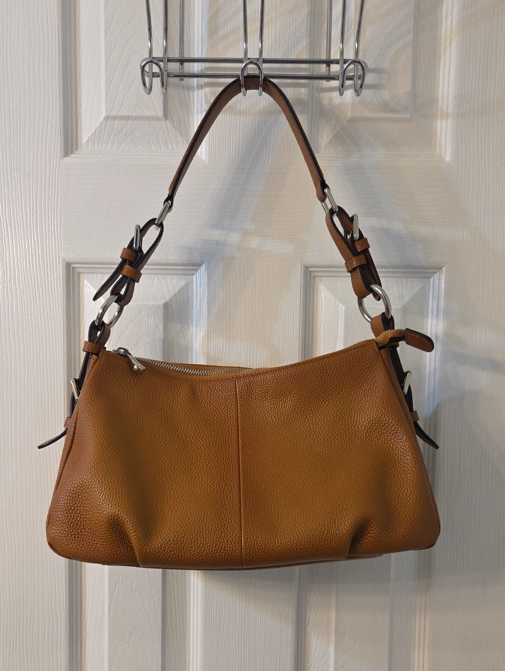 Tobacco Tan Pebbled Leather Shoulder Bag